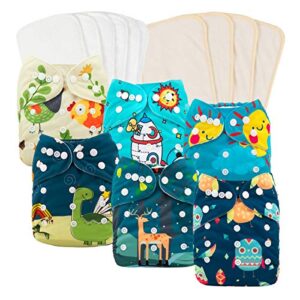 babygoal reusable cloth diapers for baby boys, one size adjustable washable pocket nappy covers 6 pack+ 6pcs microfiber inserts+4pcs bamboo inserts 6fb15