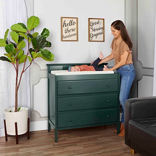 Dream On Me Mason Modern Changing Table with Free Changing Pad in Olive, Three Spacious Drawers, Made of New Zealand Pinewood, Includes 1" Mattress Pad and Anti-Tipping Kit