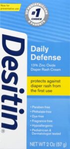 desitin daily defense baby diaper rash cream with 13% zinc oxide barrier cream to treat, relieve & prevent diaper rash, hypoallergenic, dye-, phthalate- & paraben-free, travel size, 2 oz