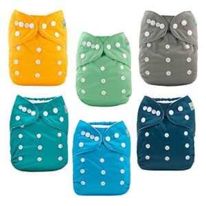 ALVABABY Baby Cloth Diapers One Size Adjustable Washable Reusable for Baby Girls and Boys 6 Pack with 12 Inserts 6BM101