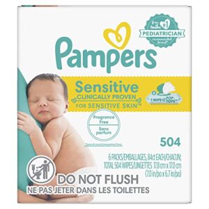 baby wipes, pampers sensitive water based baby diaper wipes, hypoallergenic and unscented, 504 total wipes (packaging may vary)