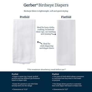 Gerber Birdseye 3-Ply Prefold Cloth Diapers, White, 10 Count