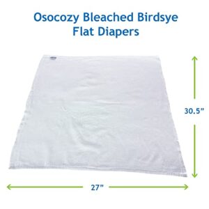 OsoCozy Bleached Birdseye Flat Cloth Diapers - 27.5 x 30.5 Inches, One-Layer Flat Cloth Baby Nappies Made of Soft, Durable 100% Birdseye Weave Cotton - White, 1 Dozen