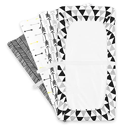 Changing Pad Cover – Baby Changing Pad Covers 4 Pack – Boy or Girl Changing Pad Cover – Pure Jersey Machine Washable Black and White Changing Table Cover – Diaper Changing Pad Cover Sheets