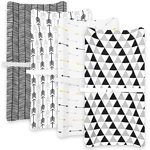 Changing Pad Cover – Baby Changing Pad Covers 4 Pack – Boy or Girl Changing Pad Cover – Pure Jersey Machine Washable Black and White Changing Table Cover – Diaper Changing Pad Cover Sheets