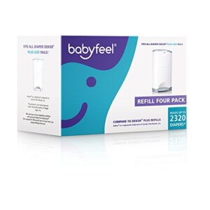 Babyfeel Refills Compatible with DEKOR PLUS Diaper Pails | 4 Pack | Exclusive 30% Extra Thickness | Diaper Pail Refills with Powerful Odor Elimination | Fresh Powder Scent | Holds up to 2320 Diapers