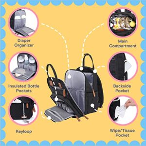 iniuniu Diaper Bag Backpack, 4 in 1 kit Large Unisex Baby Bags for Boys Girls, Waterproof Travel Back Pack with Diaper Pouch, Washable Changing Pad, Pacifier Case and Stroller Straps, Black