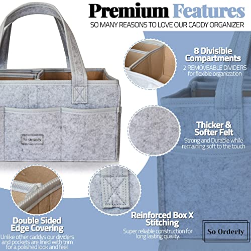 Baby Diaper Caddy Organizer for Girl or Boy - Felt Portable Diaper Caddy with Handles for Car -  Grey Adult Tote Bag for Travel - Storage Basket for Boy or Girl - Diaper Caddy Organizer for Baby