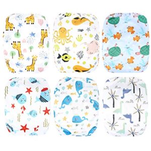 Leekalos Cloth Diapers Reusable for Boys and Girls, Baby Diaper Cloth with Bamboo Inserts & Wet Bag (Undersea)