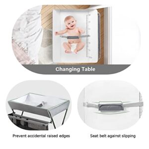 INFANS Baby Changing Table, Folding Diaper Station Portable Nursery Organizer with Safety Belt and Large Storage Racks for Newborn Baby and Infant (Grey)