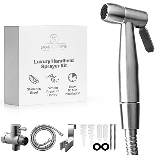 Easy-Install Cloth Diaper Sprayer for Toilets – Luxury Handheld Bidet Attachment – Multi-Use Toilet Faucet with Simple Pressure Control (Curved Sprayhead)