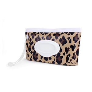 itzy ritzy reusable wipe pouch – take & travel pouch holds up to 30 wet wipes, includes silicone wristlet strap, leopard