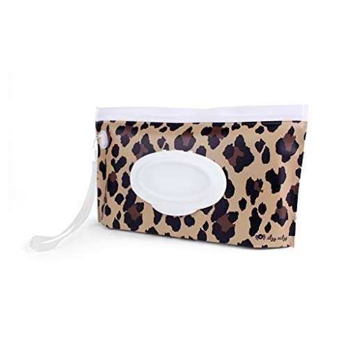 Itzy Ritzy Reusable Wipe Pouch – Take & Travel Pouch Holds Up To 30 Wet Wipes, Includes Silicone Wristlet Strap, Leopard