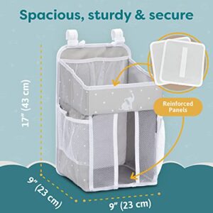 Cradle Star Hanging Diaper Caddy Organizer - Diaper Organizer Caddy with Multiple Pockets - Baby Organizer for Nursery Accessories - Changing Table Organizer and Diaper Storage - 17x9x9 in - Gray