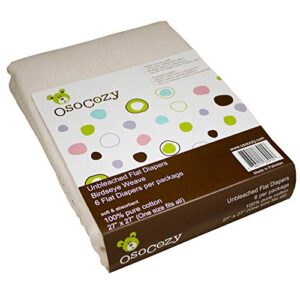 OsoCozy Unbleached Birdseye Flat Cloth Diapers (6 Pack) - 27 x 27 Inches, One-Layer Flat Cloth Baby Nappies Made of Soft, Durable 100% Birdseye Weave Cotton