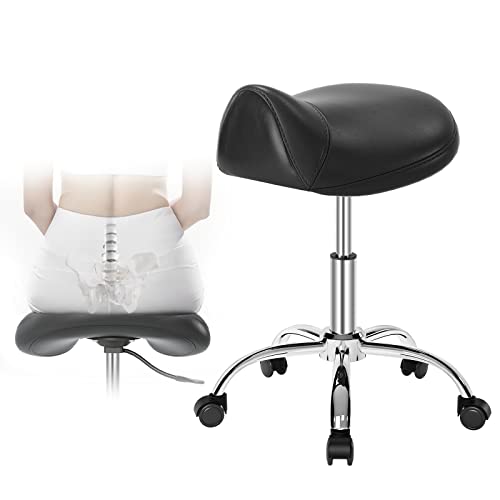 Ergonomic Saddle Stool/Professional Saddle Chair-Adjustable Stool with Wheels,Heavy-Duty Saddle Stool Rolling Chair for Clinic Dentist Spa Massage Salons Studio Tattoo