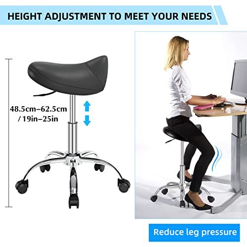 Ergonomic Saddle Stool/Professional Saddle Chair-Adjustable Stool with Wheels,Heavy-Duty Saddle Stool Rolling Chair for Clinic Dentist Spa Massage Salons Studio Tattoo