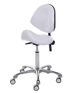 frniamc ergonomic saddle stool rolling adjustable, hydraulic heavy-duty (350 lbs) stool chair for dental lab salon massage studio office(white, with backrest)