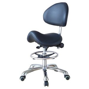 fohgfnt saddle stool rolling chair with back support ergonomic seat hydraulic adjustable with footrest for home office dental salon shop use, black…