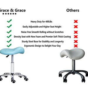 Grace&Grace Professional Saddle Stool Series Hydraulic Swivel Comfortable Ergonomic with Heavy Duty Metal Base for Clinic Dentist Spa Massage Salons Studio