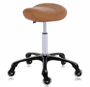 mccursor hydraulic saddle stool with wheels height adjustable stylish ergonomic rolling swivel chair for hygienic clinic salon tatoo massage office, in camel