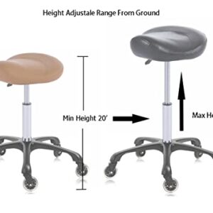 MCcursor Hydraulic Saddle Stool with Wheels Height Adjustable Stylish Ergonomic Rolling Swivel Chair for Hygienic Clinic Salon Tatoo Massage Office, in Camel