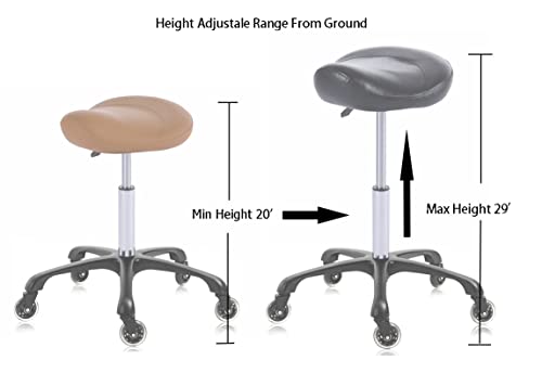 MCcursor Hydraulic Saddle Stool with Wheels Height Adjustable Stylish Ergonomic Rolling Swivel Chair for Hygienic Clinic Salon Tatoo Massage Office, in Camel