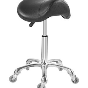 Saddle Stool Chair for Massage Clinic Spa Salon Cutting, Saddle Rolling Stool with Wheels Adjustable Height (Black)