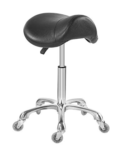 Saddle Stool Chair for Massage Clinic Spa Salon Cutting, Saddle Rolling Stool with Wheels Adjustable Height (Black)