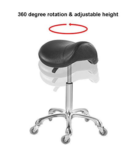 Saddle Stool Chair for Massage Clinic Spa Salon Cutting, Saddle Rolling Stool with Wheels Adjustable Height (Black)