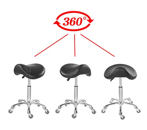 Saddle Stool Chair for Massage Clinic Spa Salon Cutting, Saddle Rolling Stool with Wheels Adjustable Height (Black)