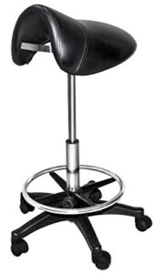 chromium professional saddle cutting stool [7008] by puresana, high density foam, premium vinyl material, adjustable height and rotates 360 degrees, salon quality for beauty professionals (black)