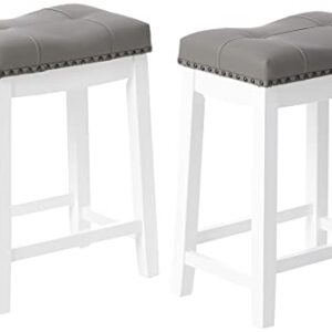 Angel Line Cambridge bar stools, 24" Set of 2, White with Gray Cushion