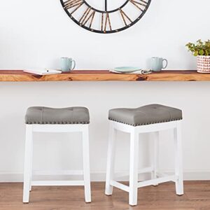 Angel Line Cambridge bar stools, 24" Set of 2, White with Gray Cushion