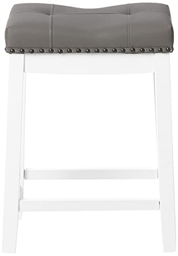 Angel Line Cambridge bar stools, 24" Set of 2, White with Gray Cushion