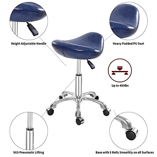 Lilfurni Saddle Stool Rolling Chair,Pneumatic Height Adjustment Stool with Wheels for Salon,Home,Office