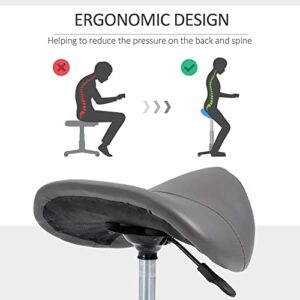 HOMCOM Ergonomic Rolling Saddle Stool PU Leather Hydraulic Spa Stool Height Adjustable Swivel Drafting Medical Salon Chair, Grey