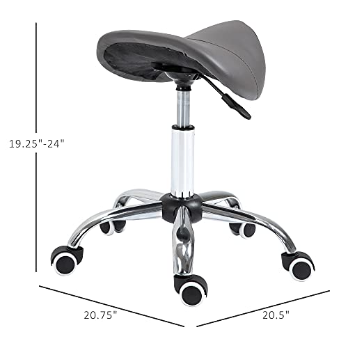 HOMCOM Ergonomic Rolling Saddle Stool PU Leather Hydraulic Spa Stool Height Adjustable Swivel Drafting Medical Salon Chair, Grey