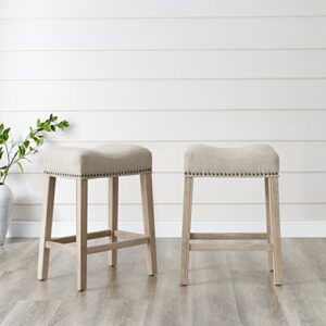 roundhill furniture coco upholstered backless saddle seat counter stools 25.5″ height, set of 2, fabric, tan