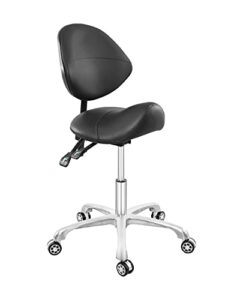 senkelly saddle rolling stool with wheels, adjustable workbench stool with backrest, swivel stool chair for pedicure work office kitchen-ergonomic