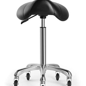 Beauty Saddle Stool Rolling Swivel Chair for Massage Clinic Spa Salon Office Adjustable with Wheels(Black)