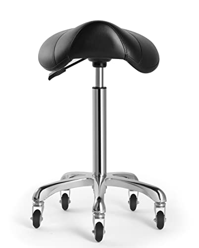 Beauty Saddle Stool Rolling Swivel Chair for Massage Clinic Spa Salon Office Adjustable with Wheels(Black)