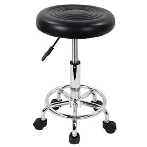 kktoner pu leather modern round rolling stool with footrest height adjustable spa drafting salon tattoo work massage stools task chair small (black)