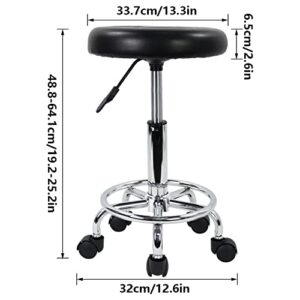 KKTONER PU Leather Modern Round Rolling Stool with Footrest Height Adjustable Spa Drafting Salon Tattoo Work Massage Stools Task Chair Small (Black)