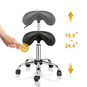 OmySalon Saddle Stool Rolling Chair, Ergonomic Saddle Chair with Swivel Wheels, Adjustable Hydraulic Stylist Cutting Stool for Tattoo Facial Massage Salon Medical Spa, Black