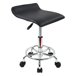 kktoner square height adjustable rolling stool with foot rest pu leather seat cushion spa drafting salon tattoo work swivel office stools task chair seat length: 15.5″, width: 15.2″ (black)
