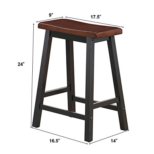COSTWAY Saddle Seat Stools, Wood Vintage Counter Height Chairs, Modern Backless Design Indoor Furniture for Kitchen Dining Pub and Bistro, Set of 2 (24" H Brown)