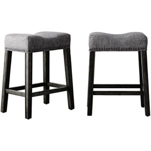 Roundhill Furniture Coco Upholstered Backless Saddle Seat Counter Stools 25.5" Height, Set of 2, Gray