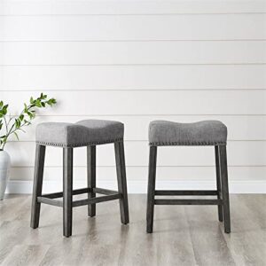 Roundhill Furniture Coco Upholstered Backless Saddle Seat Counter Stools 25.5" Height, Set of 2, Gray