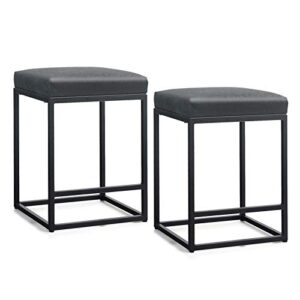 MAISON ARTS Black Counter Height 24" Bar Stools Set of 2 for Kitchen Counter Backless Modern Square Barstools Upholstered Faux Leather Stools Farmhouse Island Chairs,Support 330 LBS,(24 Inch,Black)